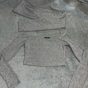 Grey static 2pc set. Never worn. High waisted bottom , off the shoulder top